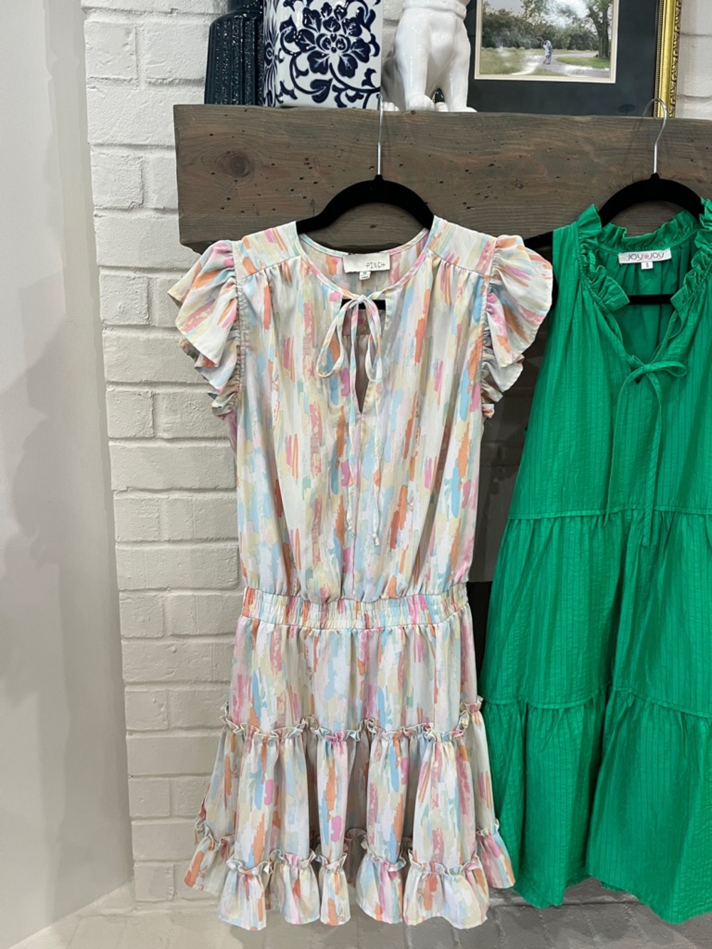 Pinch Pastel Multi-Brushstroke Tie-Neck Ruffle Dress